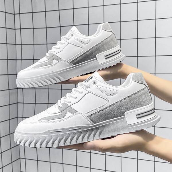 

Men Colorblock Lace-up Front Sneakers, White