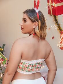 Plus Christmas Print Strapless Bralet - Multicolor - View 2