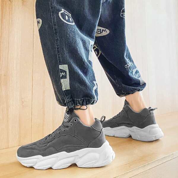 

Men Letter Patch Lace-up Front Sneakers, Grey