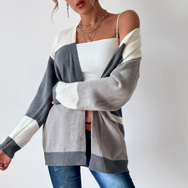 

Colorblock Drop Shoulder Open Front Cardigan, Multicolor