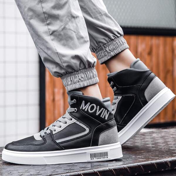 

Men Letter Graphic Lace-up Front Skate Shoes, Black