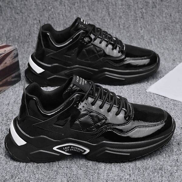 

Men Stitch Detail Lace-up Front Chunky Sneakers, Black