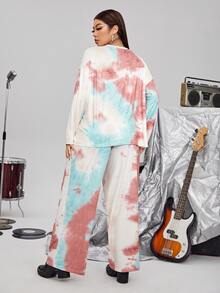 SHEIN Plus Tie Dye Drop Shoulder Tee & Trousers - Multicolor - View 2