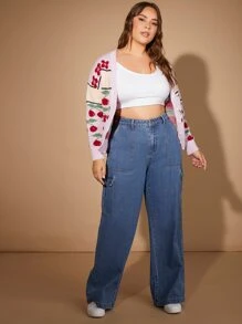 SHEIN EZwear Jeans cargo con bolsillos con solapa - Azul lavado medio - Ver 5