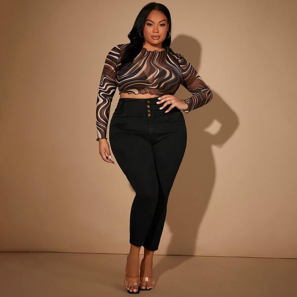 

Plus High Waist Skinny Jeans, Black