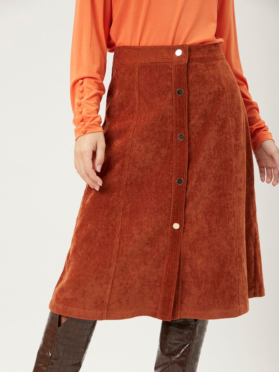 SHEIN 燈芯絨及膝半身裙