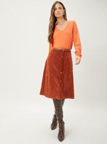 SHEIN 燈芯絨及膝半身裙