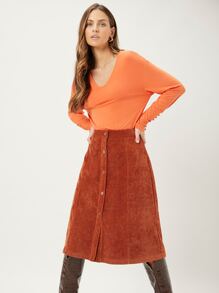 SHEIN 燈芯絨及膝半身裙