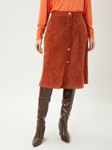 SHEIN 燈芯絨及膝半身裙