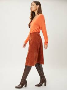 SHEIN 燈芯絨及膝半身裙