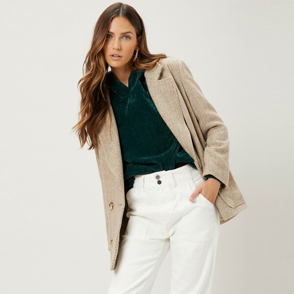 

WOOL BLEND RELAXED FIT OVERCOAT, Khaki