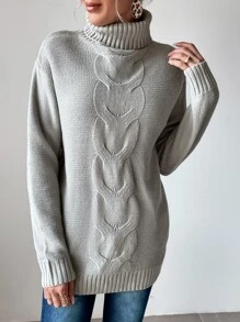 High Neck Drop Shoulder Jumper - Grey - View 1