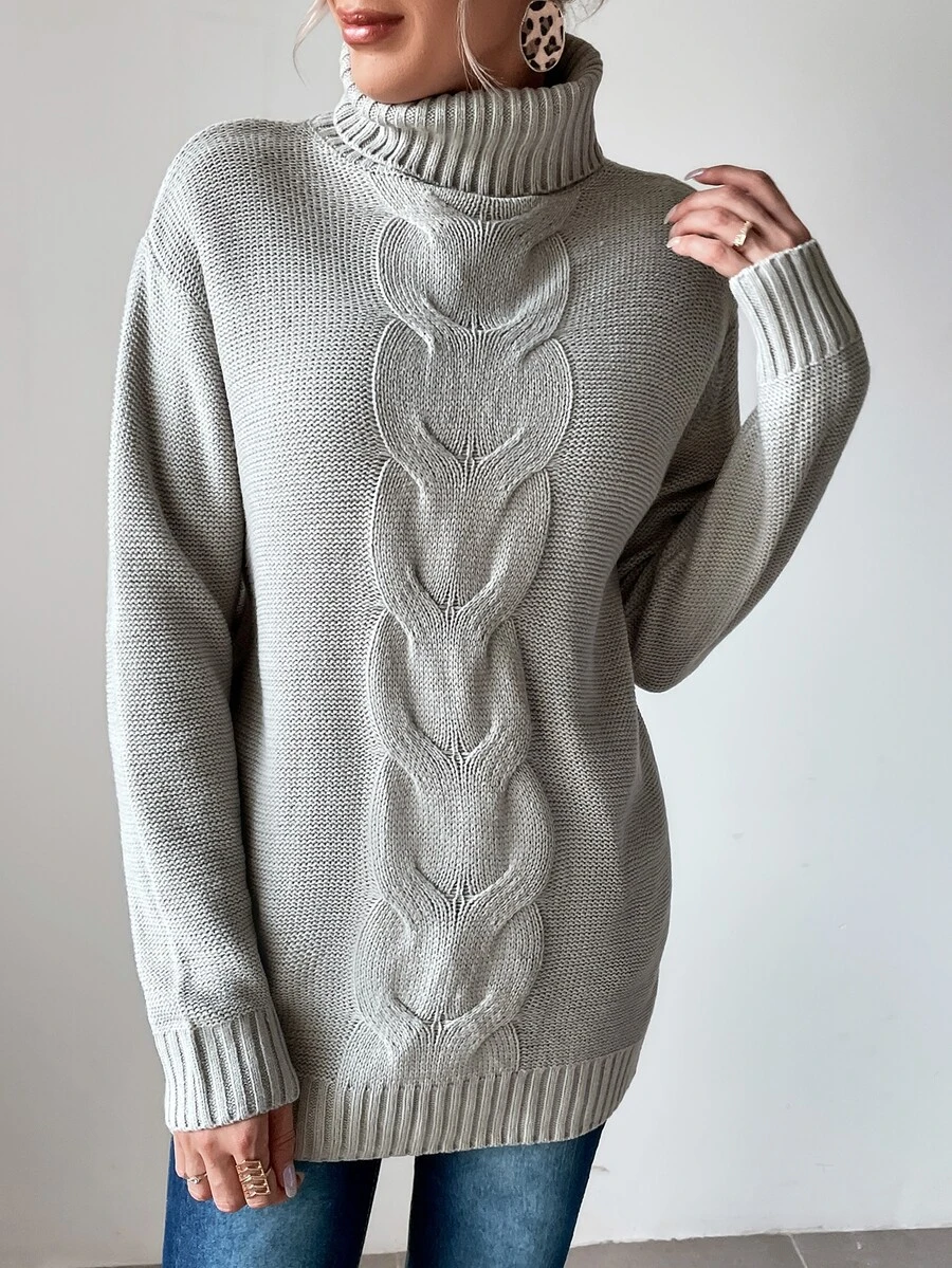 High Neck Drop Shoulder Jumper - Grey - View 1