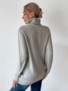 High Neck Drop Shoulder Jumper - Grey - View 2