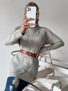 High Neck Drop Shoulder Jumper - Grey - View 3