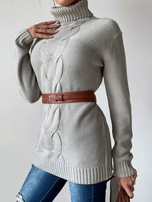 High Neck Drop Shoulder Jumper - Grey - View 4