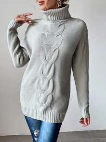 High Neck Drop Shoulder Jumper - Grey - View 5
