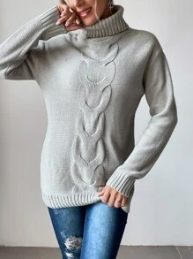 High Neck Drop Shoulder Jumper - Grey - View 6