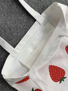 Bolso tote con estampado de fresa de lona - Beis - Ver 7