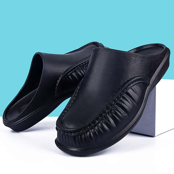 

Men Minimalist Ruched Design Mule Loafers, Black