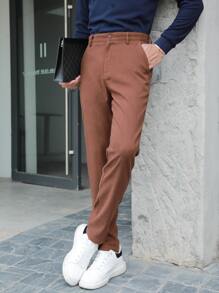 Manfinity Men Slant Pocket Tailored Pants - Coffee Brown - View 1