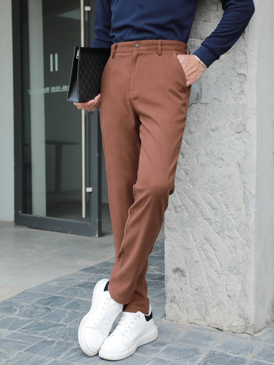 Manfinity Men Slant Pocket Tailored Pants - Coffee Brown - View 1