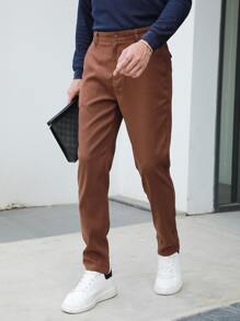 Manfinity Men Slant Pocket Tailored Pants - Coffee Brown - View 3