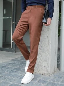 Manfinity Men Slant Pocket Tailored Pants - Coffee Brown - View 8