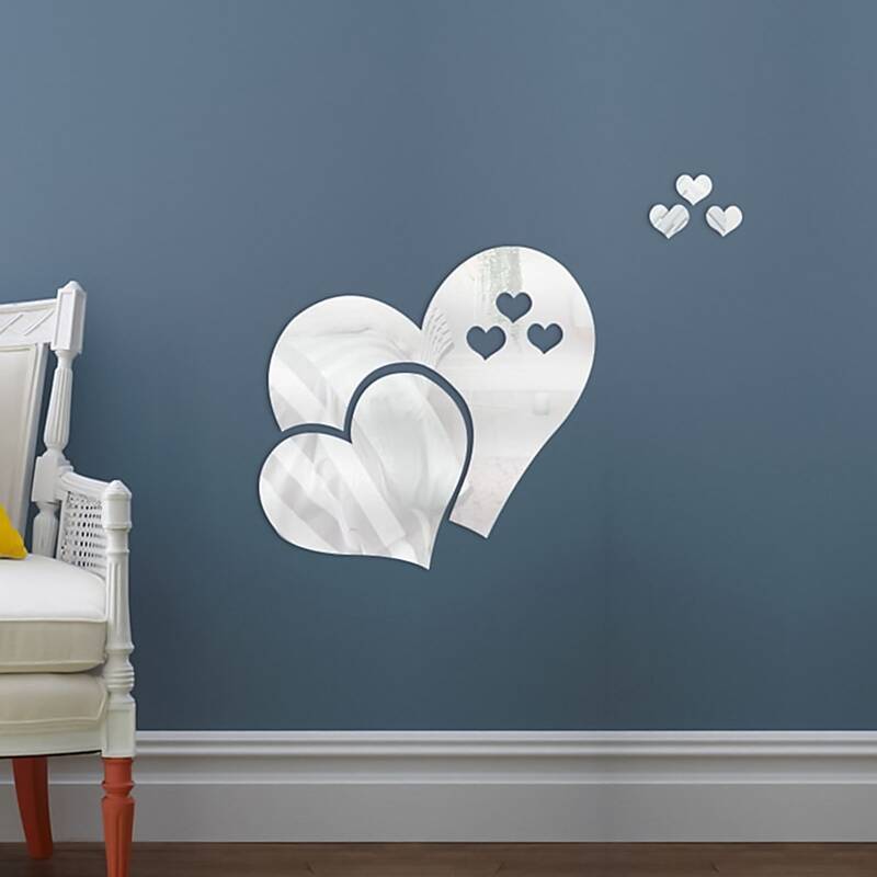 

1set Heart Shaped Mirror Surface Wall Sticker, Silver