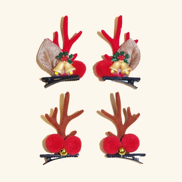 

4pcs Toddler Girls Christmas Antlers Decor Hair Clip, Multicolor