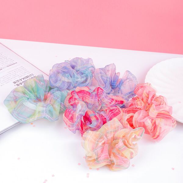 

6pcs Toddler Girls Plaid Pattern Scrunchie, Multicolor