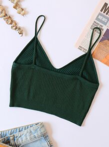 INAWLY 素色針織吊帶短上衣 - 墨綠色 - 查看 2