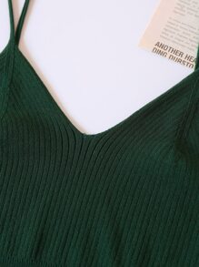 INAWLY 素色針織吊帶短上衣 - 墨綠色 - 查看 3