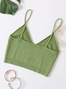 INAWLY Solid Crop Cami Knit Top - Mint Green - View 2