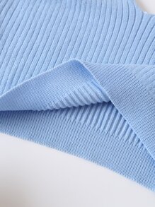 INAWLY Solid Crop Cami Knit Top - Baby Blue - View 3