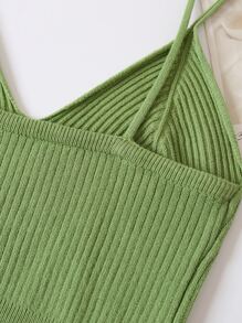 INAWLY Solid Crop Cami Knit Top - Mint Green - View 3