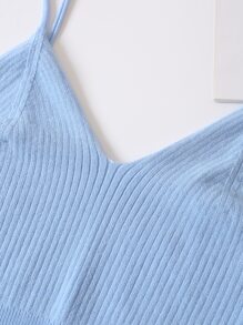 INAWLY Solid Crop Cami Knit Top - Baby Blue - View 4