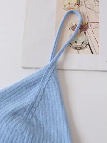 INAWLY Solid Crop Cami Knit Top - Baby Blue - View 5