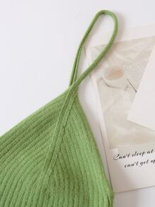 INAWLY Solid Crop Cami Knit Top - Mint Green - View 5