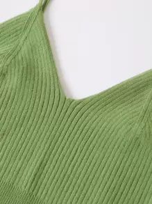 INAWLY Solid Crop Cami Knit Top - Mint Green - View 6