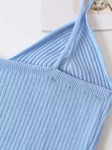 INAWLY Solid Crop Cami Knit Top - Baby Blue - View 6