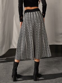 Allover Print Flare Skirt - Black and White - View 2