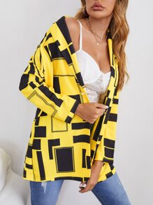 SHEIN Clasi Áo khoác  âu phục nữ Nút Khối Màu Hình học Giải trí - Nhiều màu - Xem 3