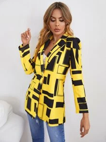 SHEIN Clasi Áo khoác  âu phục nữ Nút Khối Màu Hình học Giải trí - Nhiều màu - Xem 4