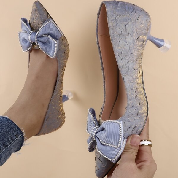 

Satin Bow Decor Court Pumps, Blue