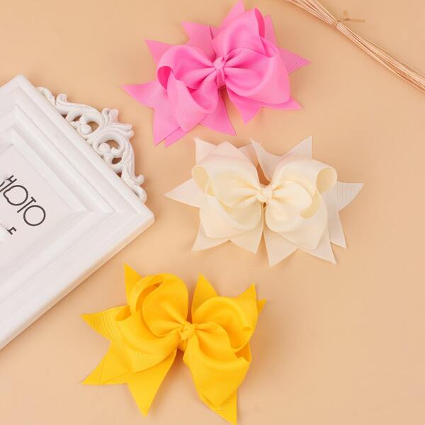 

3pcs Girls Solid Bow Decor Hair Clip, Multicolor