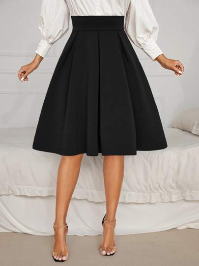 SHEIN Privé Solid High Waist Flared Skirt