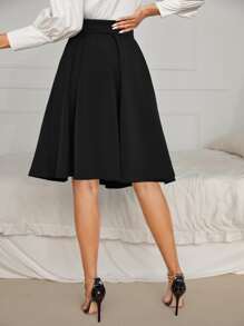 SHEIN Privé Solid High Waist Flared Skirt - Black - View 2