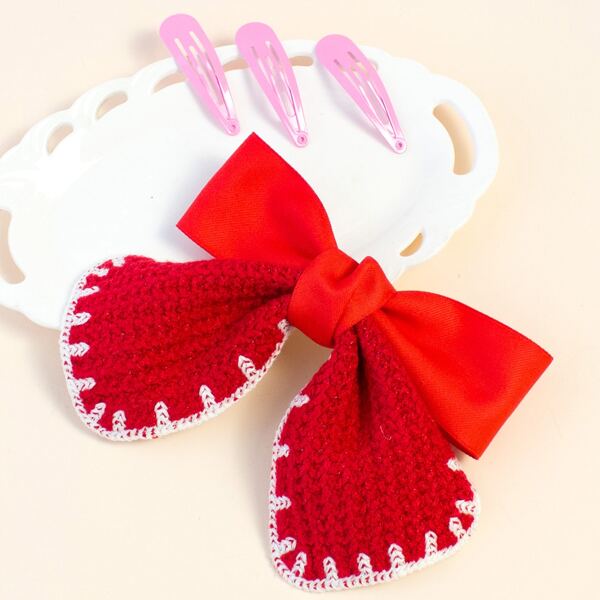 

4pcs Toddler Girls Bow Decor Hair Clip, Multicolor