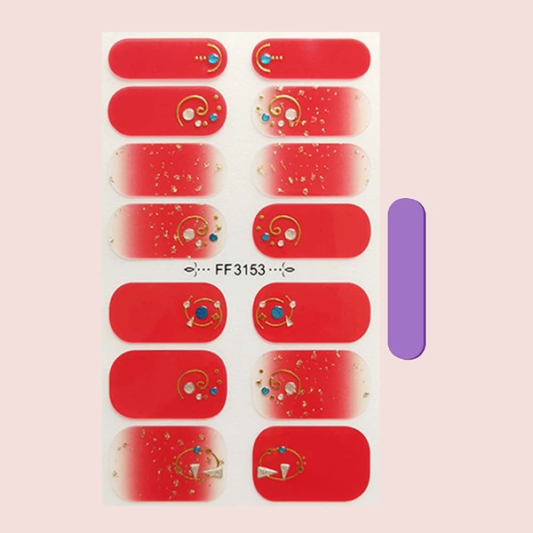 

14pcs Ombre Nail Art Sticker & 1pc Nail File, Red